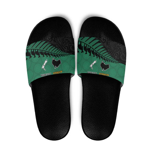 Australia New Zealand Rugby Slide Sandals Green Aboriginal Wallabies and Maori Black Fern - Aussie Hoodie