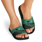 Australia New Zealand Rugby Slide Sandals Green Aboriginal Wallabies and Maori Black Fern - Aussie Hoodie
