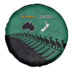 Australia New Zealand Rugby Spare Tire Cover Green Aboriginal Wallabies and Maori Black Fern - Aussie Hoodie