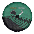Australia New Zealand Rugby Spare Tire Cover Green Aboriginal Wallabies and Maori Black Fern - Aussie Hoodie