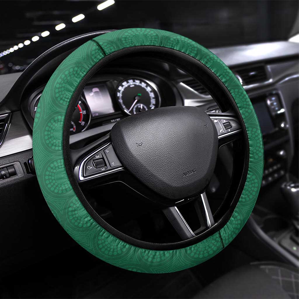 Australia New Zealand Rugby Steering Wheel Cover Green Aboriginal Wallabies and Maori Black Fern - Aussie Hoodie