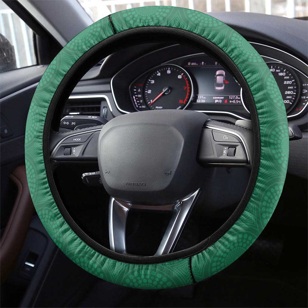 Australia New Zealand Rugby Steering Wheel Cover Green Aboriginal Wallabies and Maori Black Fern - Aussie Hoodie