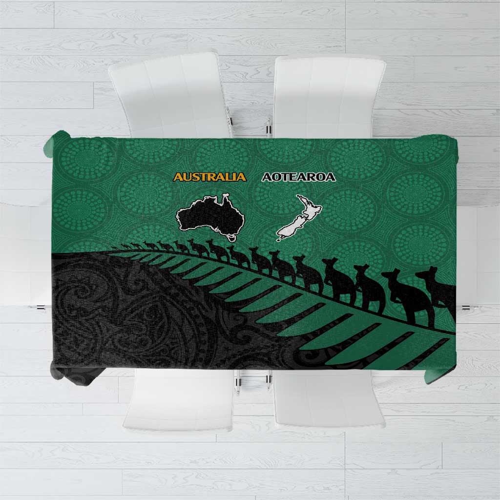 Australia New Zealand Rugby Tablecloth Green Aboriginal Wallabies and Maori Black Fern - Aussie Hoodie
