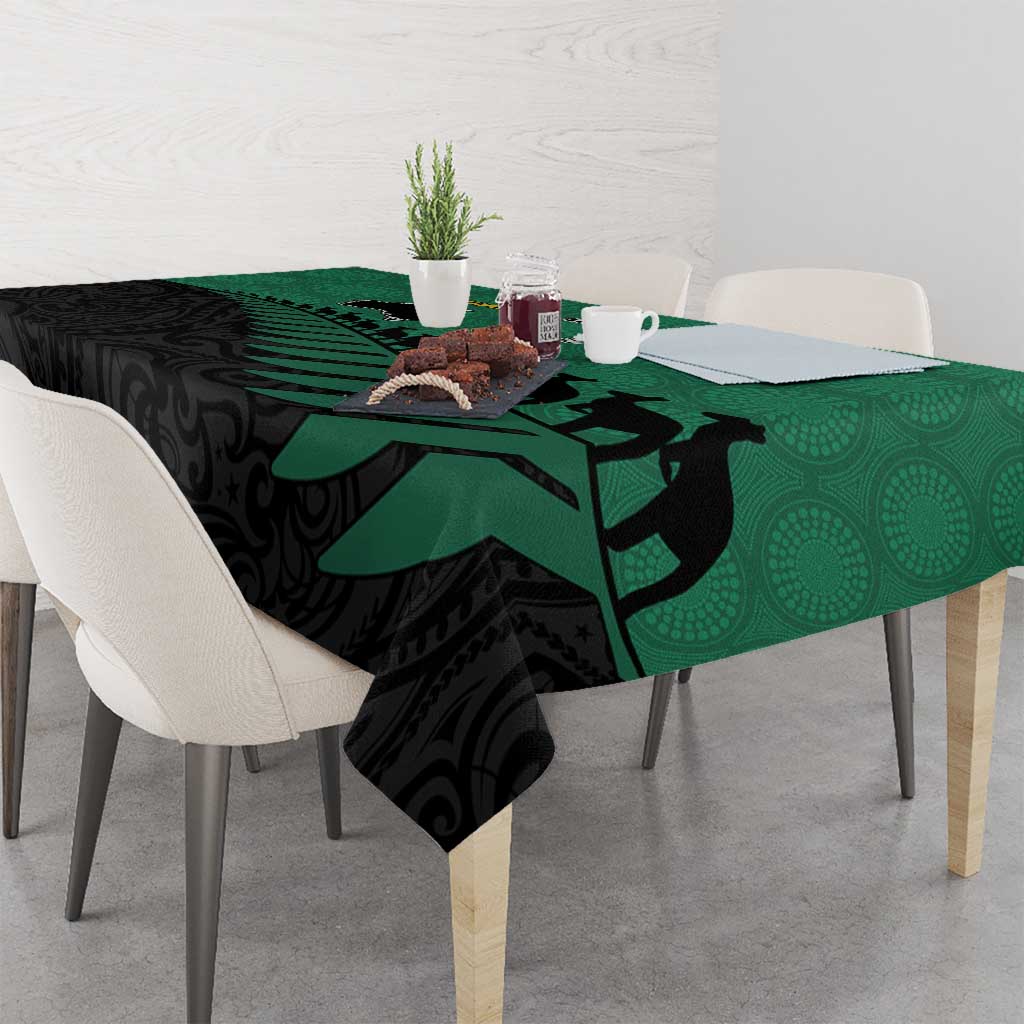 Australia New Zealand Rugby Tablecloth Green Aboriginal Wallabies and Maori Black Fern - Aussie Hoodie