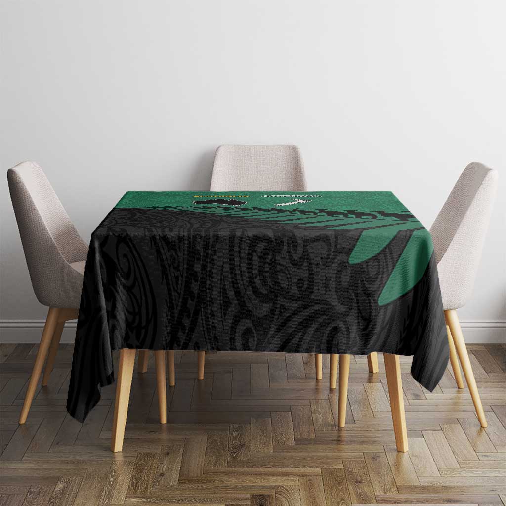 Australia New Zealand Rugby Tablecloth Green Aboriginal Wallabies and Maori Black Fern - Aussie Hoodie