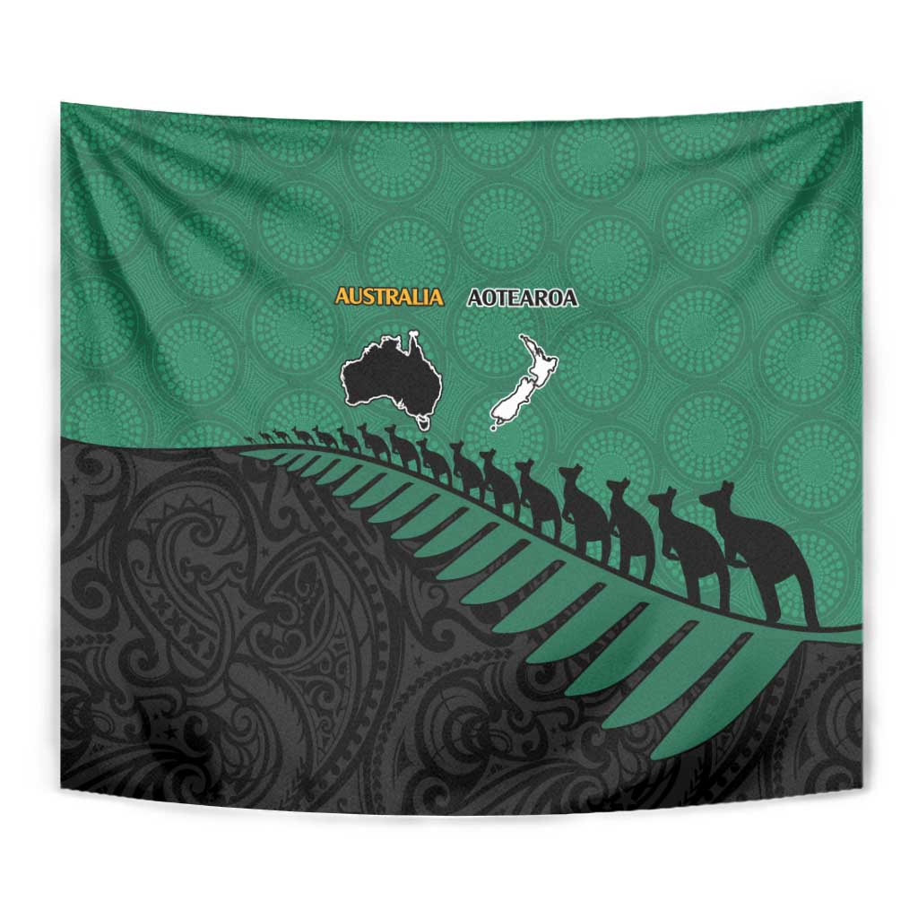 Australia New Zealand Rugby Tapestry Green Aboriginal Wallabies and Maori Black Fern - Aussie Hoodie