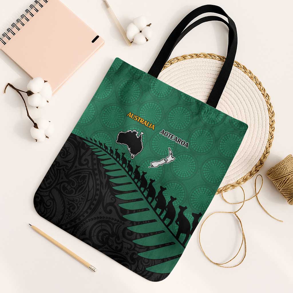 Australia New Zealand Rugby Tote Bag Green Aboriginal Wallabies and Maori Black Fern - Aussie Hoodie