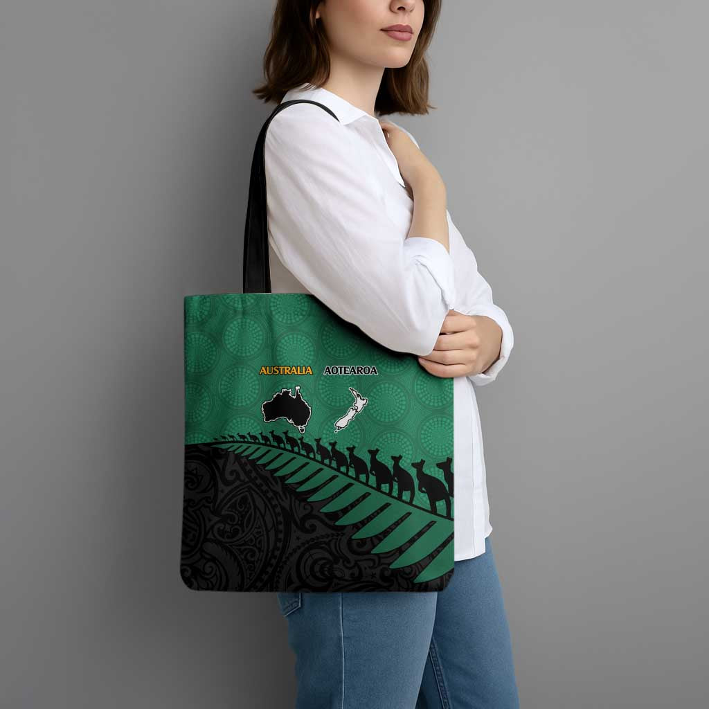 Australia New Zealand Rugby Tote Bag Green Aboriginal Wallabies and Maori Black Fern - Aussie Hoodie