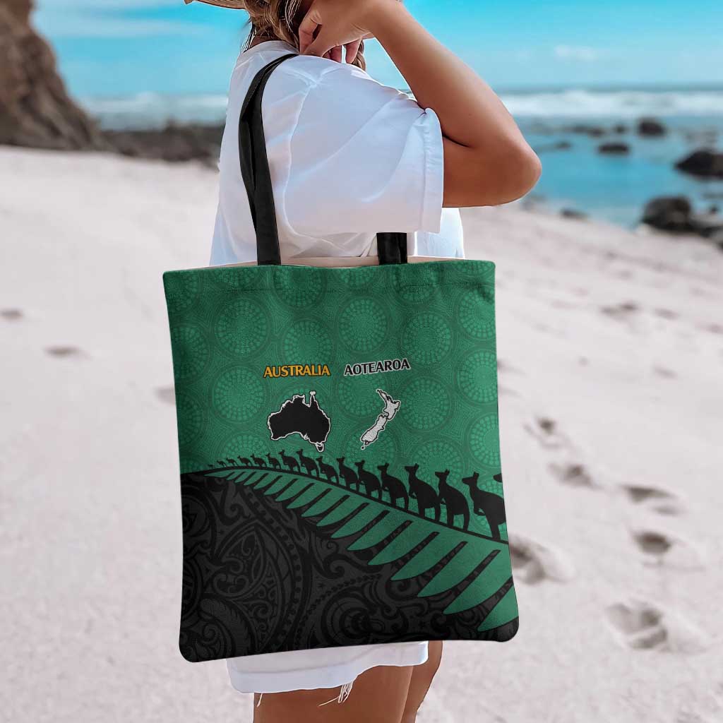 Australia New Zealand Rugby Tote Bag Green Aboriginal Wallabies and Maori Black Fern - Aussie Hoodie