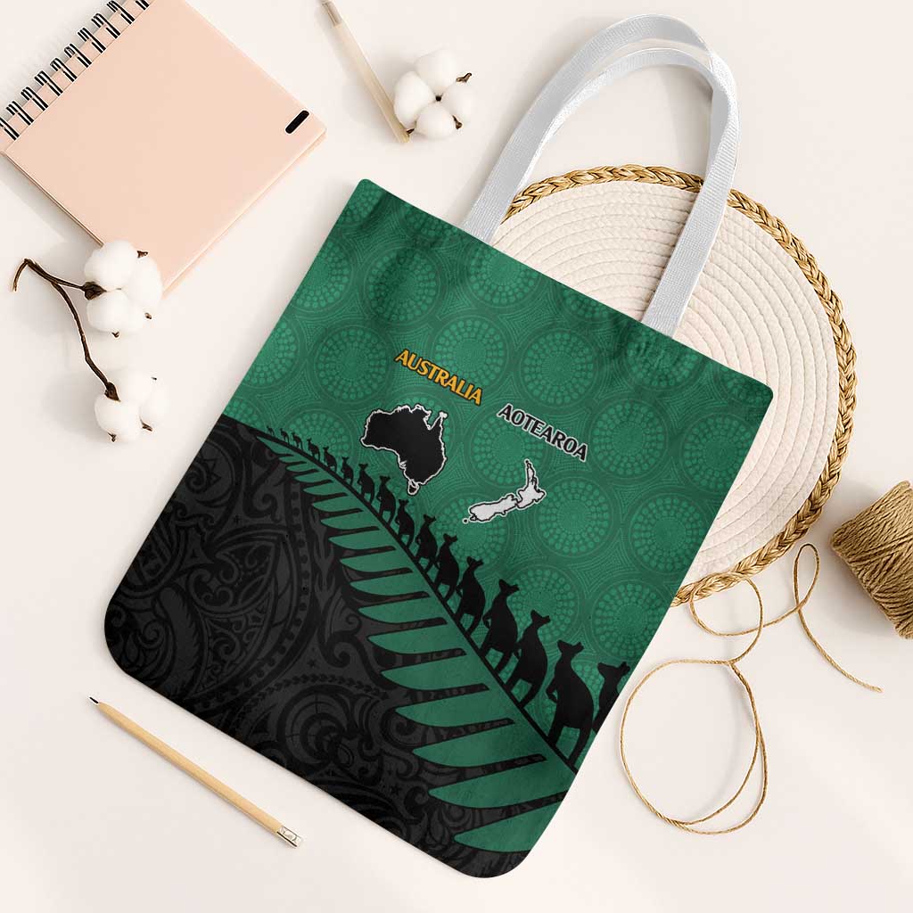 Australia New Zealand Rugby Tote Bag Green Aboriginal Wallabies and Maori Black Fern - Aussie Hoodie