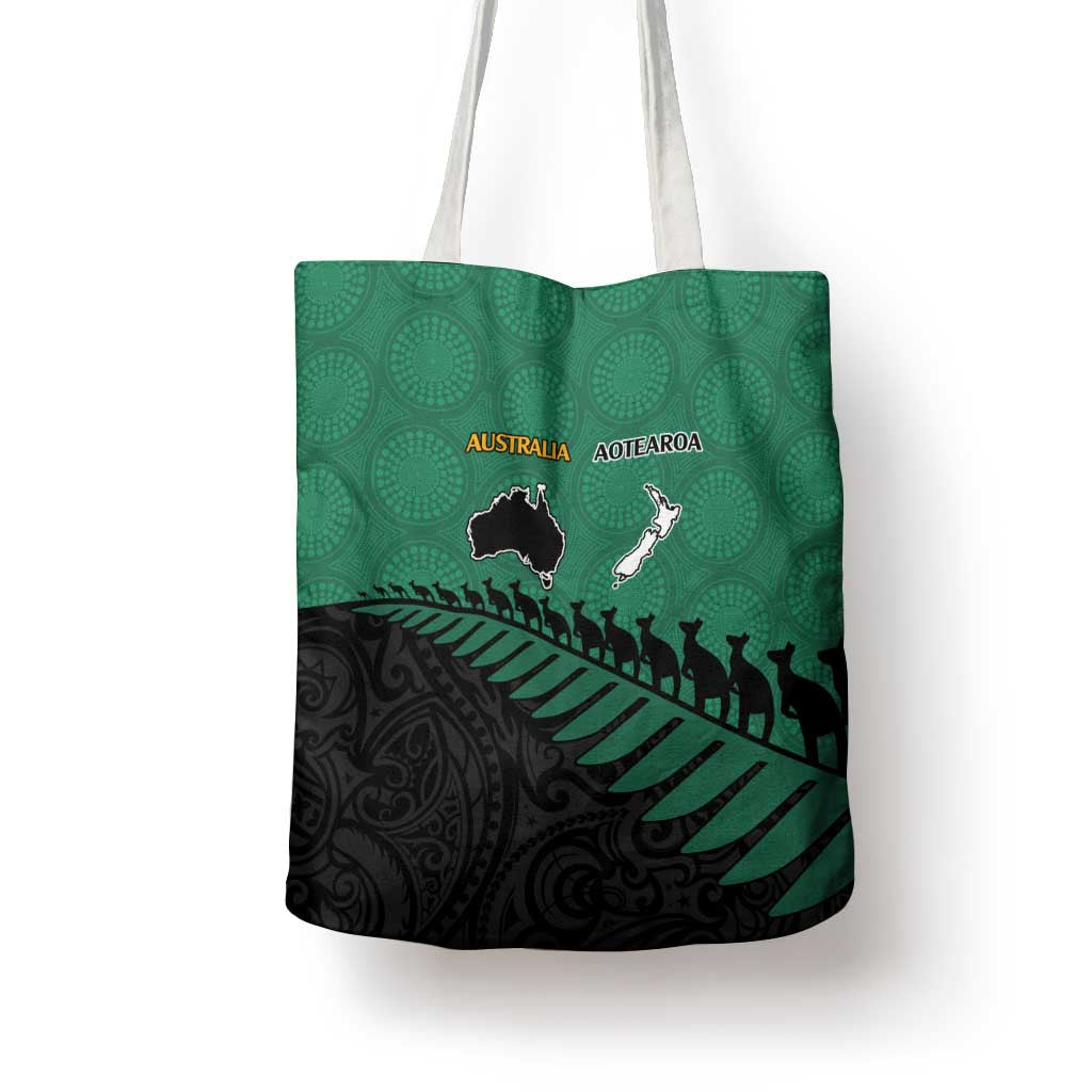 Australia New Zealand Rugby Tote Bag Green Aboriginal Wallabies and Maori Black Fern - Aussie Hoodie
