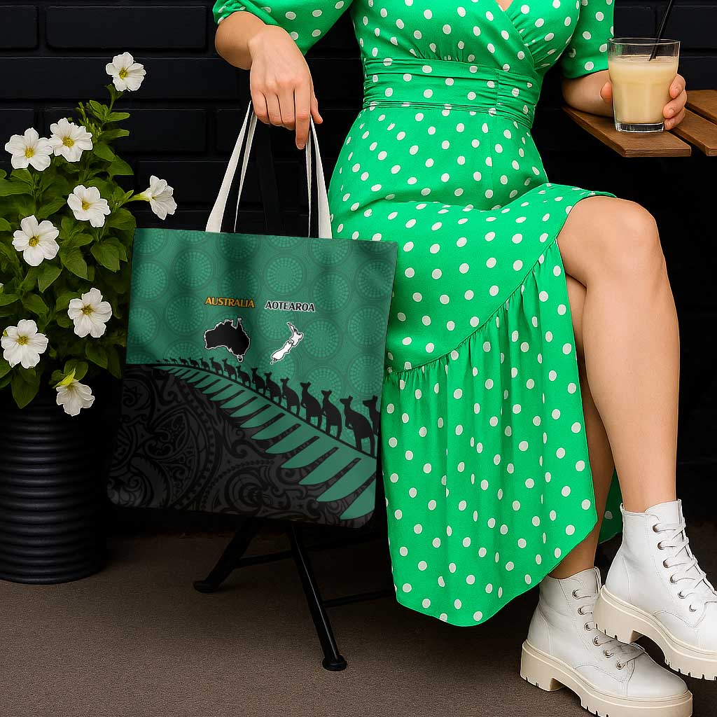 Australia New Zealand Rugby Tote Bag Green Aboriginal Wallabies and Maori Black Fern - Aussie Hoodie