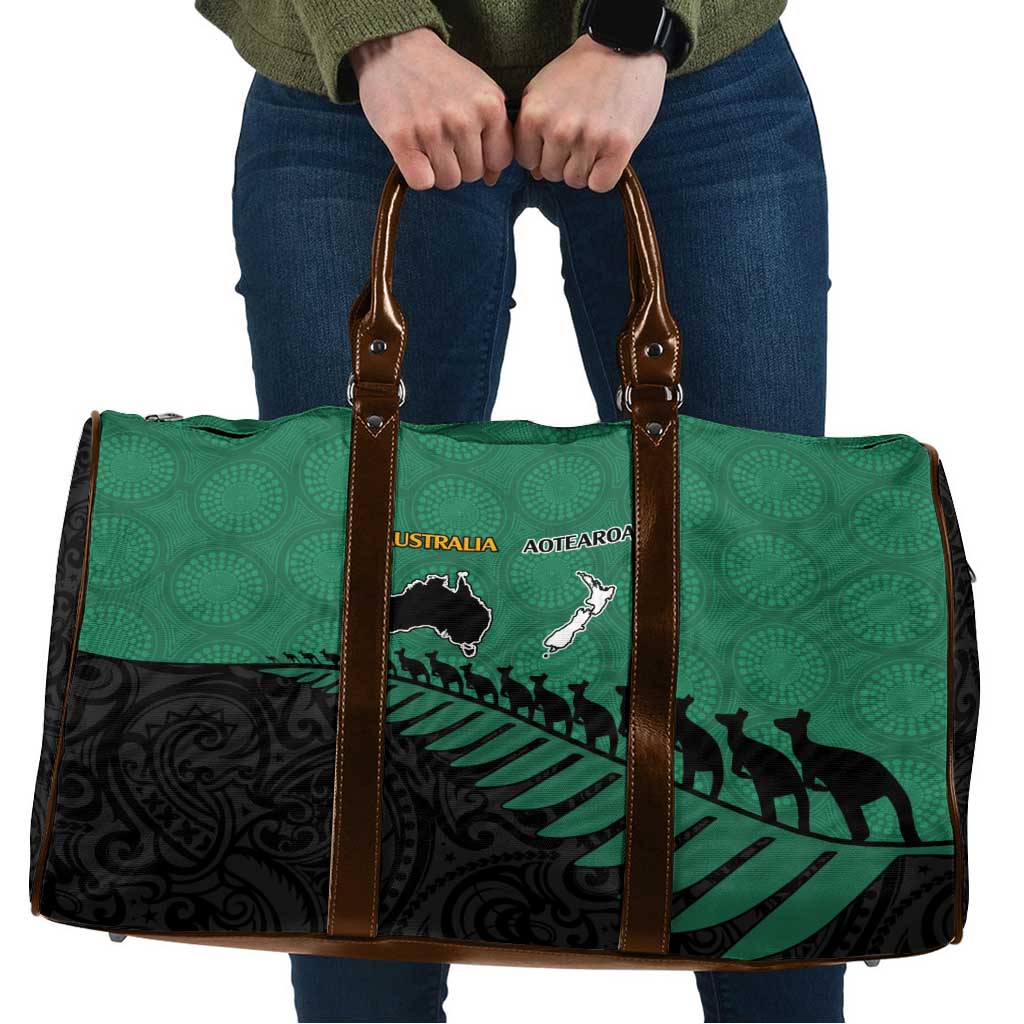 Australia New Zealand Rugby Travel Bag Green Aboriginal Wallabies and Maori Black Fern - Aussie Hoodie