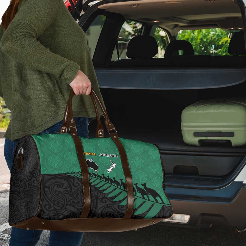 Australia New Zealand Rugby Travel Bag Green Aboriginal Wallabies and Maori Black Fern - Aussie Hoodie