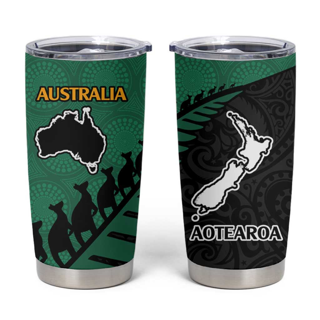Australia New Zealand Rugby Tumbler Cup Green Aboriginal Wallabies and Maori Black Fern - Aussie Hoodie