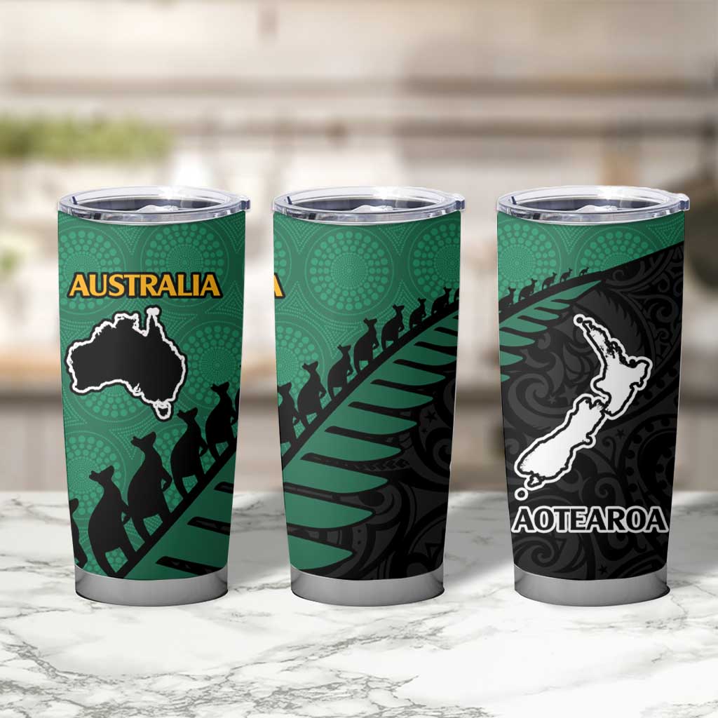 Australia New Zealand Rugby Tumbler Cup Green Aboriginal Wallabies and Maori Black Fern - Aussie Hoodie