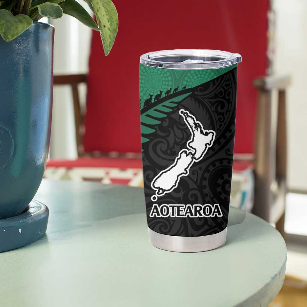 Australia New Zealand Rugby Tumbler Cup Green Aboriginal Wallabies and Maori Black Fern - Aussie Hoodie