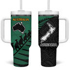 Australia New Zealand Rugby Tumbler With Handle Green Aboriginal Wallabies and Maori Black Fern - Aussie Hoodie