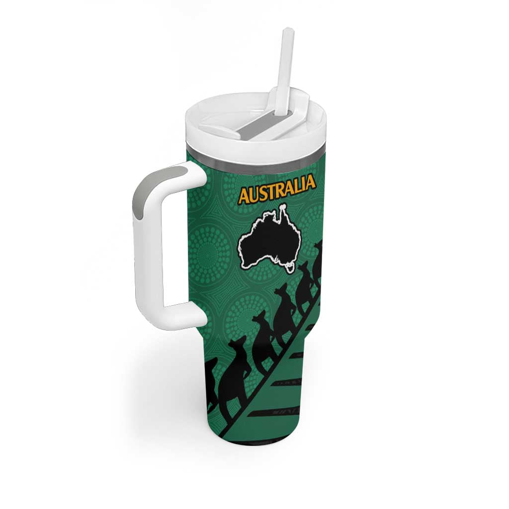 Australia New Zealand Rugby Tumbler With Handle Green Aboriginal Wallabies and Maori Black Fern - Aussie Hoodie