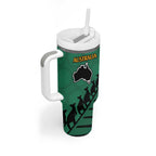 Australia New Zealand Rugby Tumbler With Handle Green Aboriginal Wallabies and Maori Black Fern - Aussie Hoodie