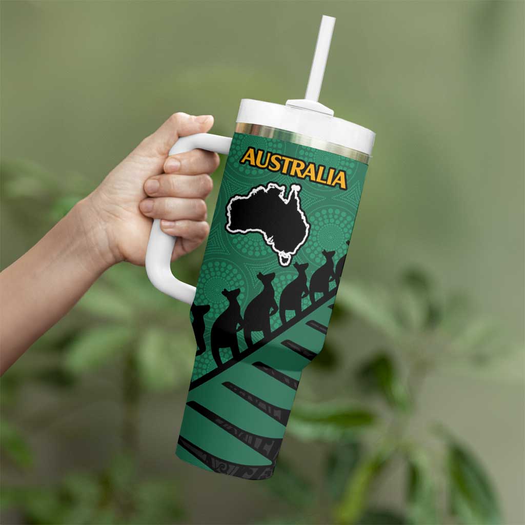 Australia New Zealand Rugby Tumbler With Handle Green Aboriginal Wallabies and Maori Black Fern - Aussie Hoodie