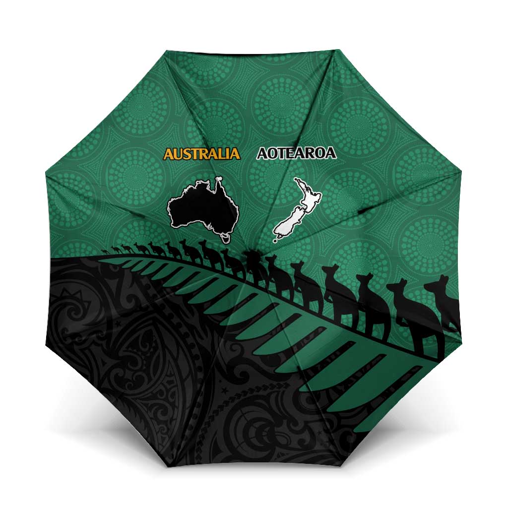 Australia New Zealand Rugby Umbrella Green Aboriginal Wallabies and Maori Black Fern - Aussie Hoodie