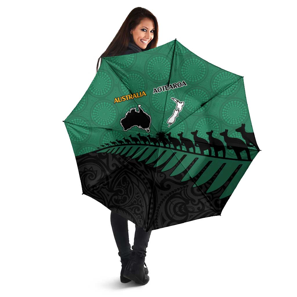 Australia New Zealand Rugby Umbrella Green Aboriginal Wallabies and Maori Black Fern - Aussie Hoodie