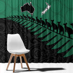 Australia New Zealand Rugby Window Curtain Green Aboriginal Wallabies and Maori Black Fern - Aussie Hoodie