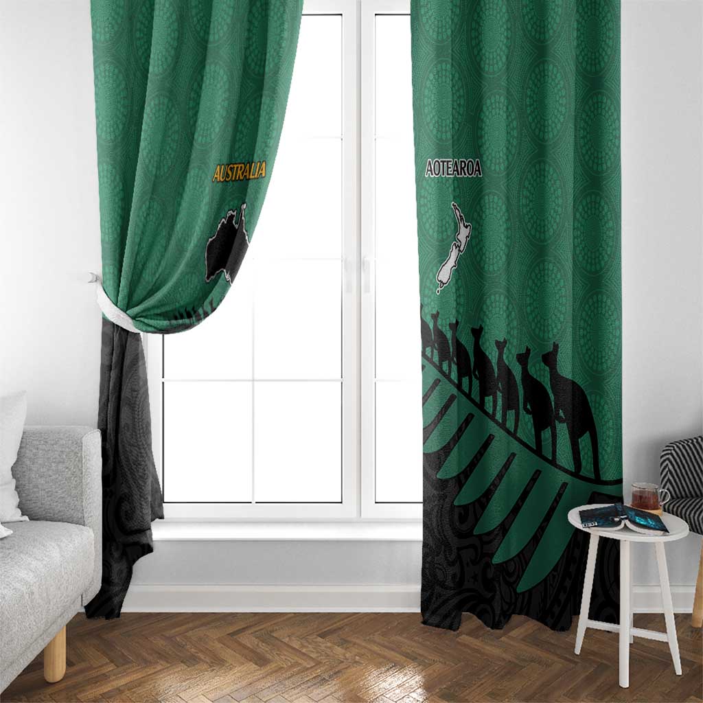 Australia New Zealand Rugby Window Curtain Green Aboriginal Wallabies and Maori Black Fern - Aussie Hoodie