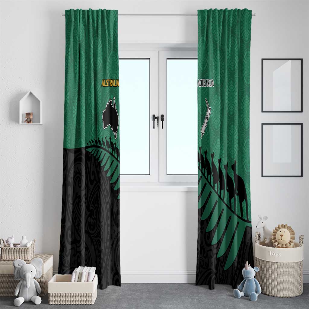 Australia New Zealand Rugby Window Curtain Green Aboriginal Wallabies and Maori Black Fern - Aussie Hoodie