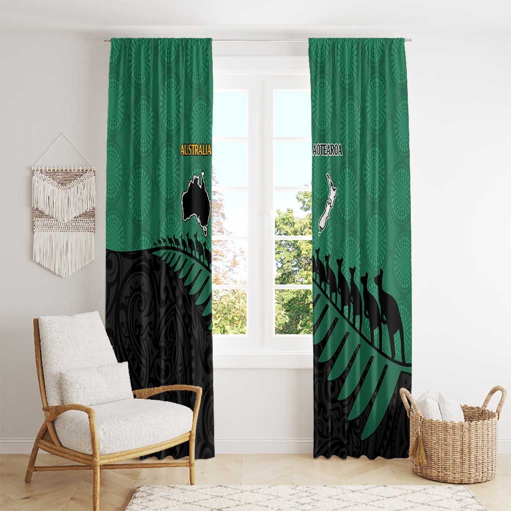 Australia New Zealand Rugby Window Curtain Green Aboriginal Wallabies and Maori Black Fern - Aussie Hoodie