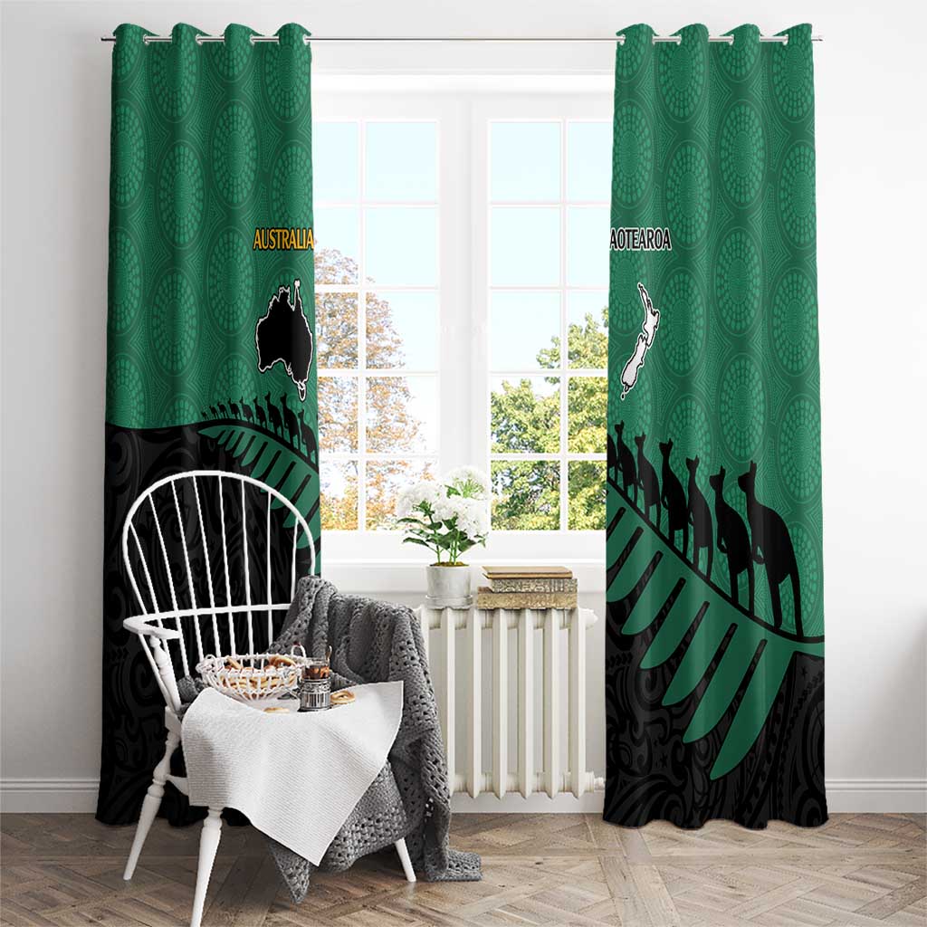 Australia New Zealand Rugby Window Curtain Green Aboriginal Wallabies and Maori Black Fern - Aussie Hoodie