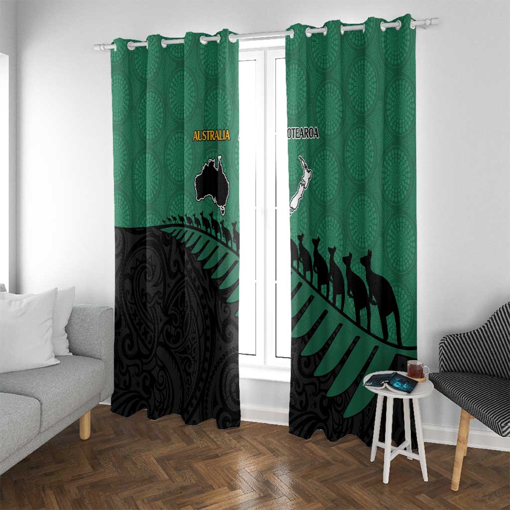 Australia New Zealand Rugby Window Curtain Green Aboriginal Wallabies and Maori Black Fern - Aussie Hoodie