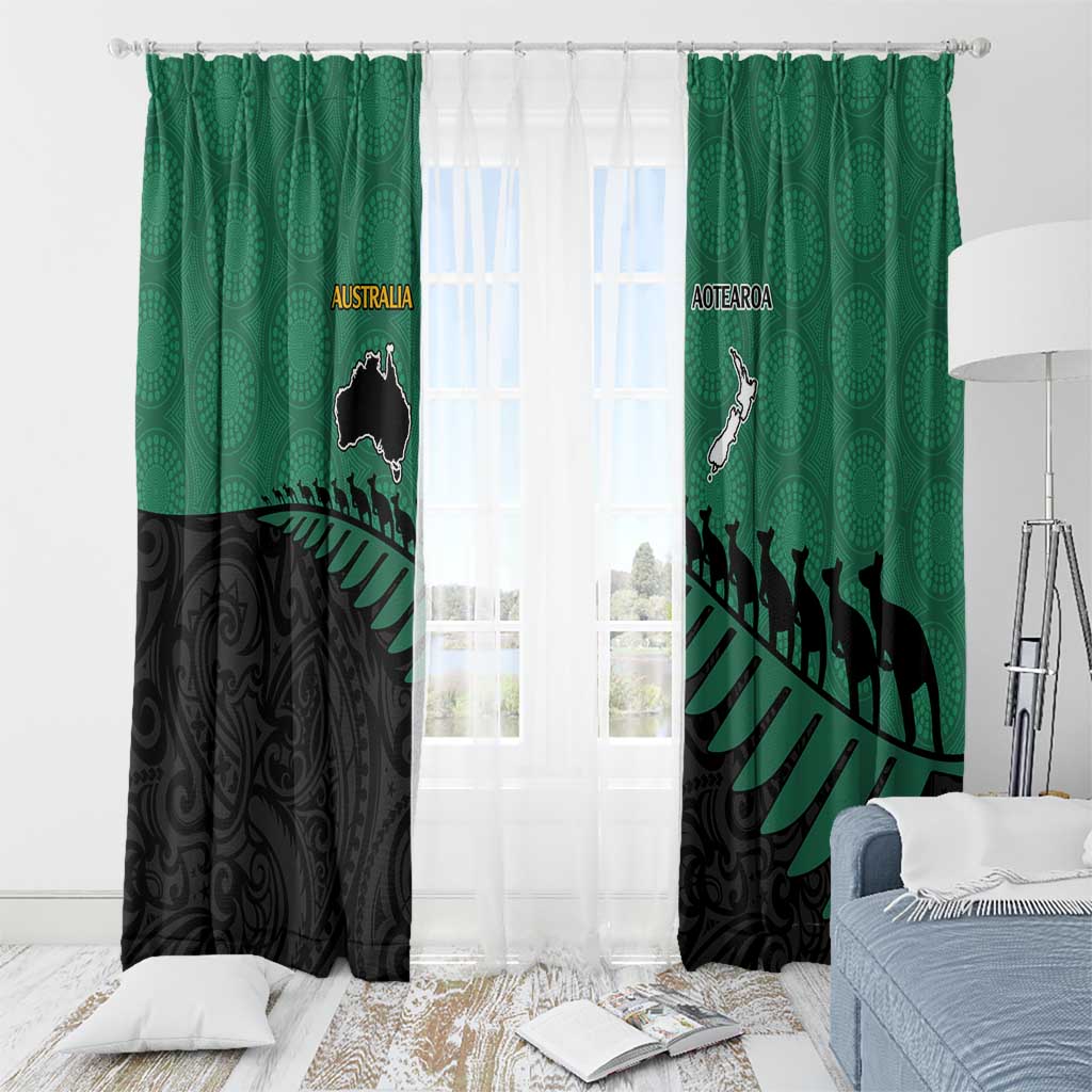 Australia New Zealand Rugby Window Curtain Green Aboriginal Wallabies and Maori Black Fern - Aussie Hoodie
