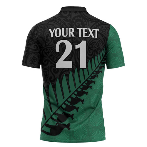 Australia New Zealand Rugby Zipper Polo Shirt Green Aboriginal Wallabies and Maori Black Fern - Aussie Hoodie