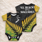 Australia Wallabies and Aotearoa Rugby Baby Onesie Kangaroo Black Fern Maori Gradient Vibe
