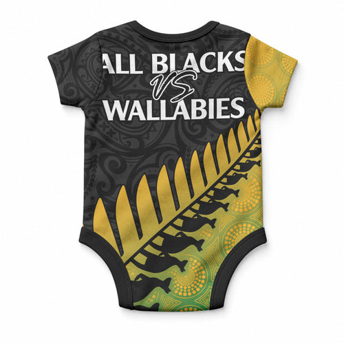 Australia Wallabies and Aotearoa Rugby Baby Onesie Kangaroo Black Fern Maori Gradient Vibe