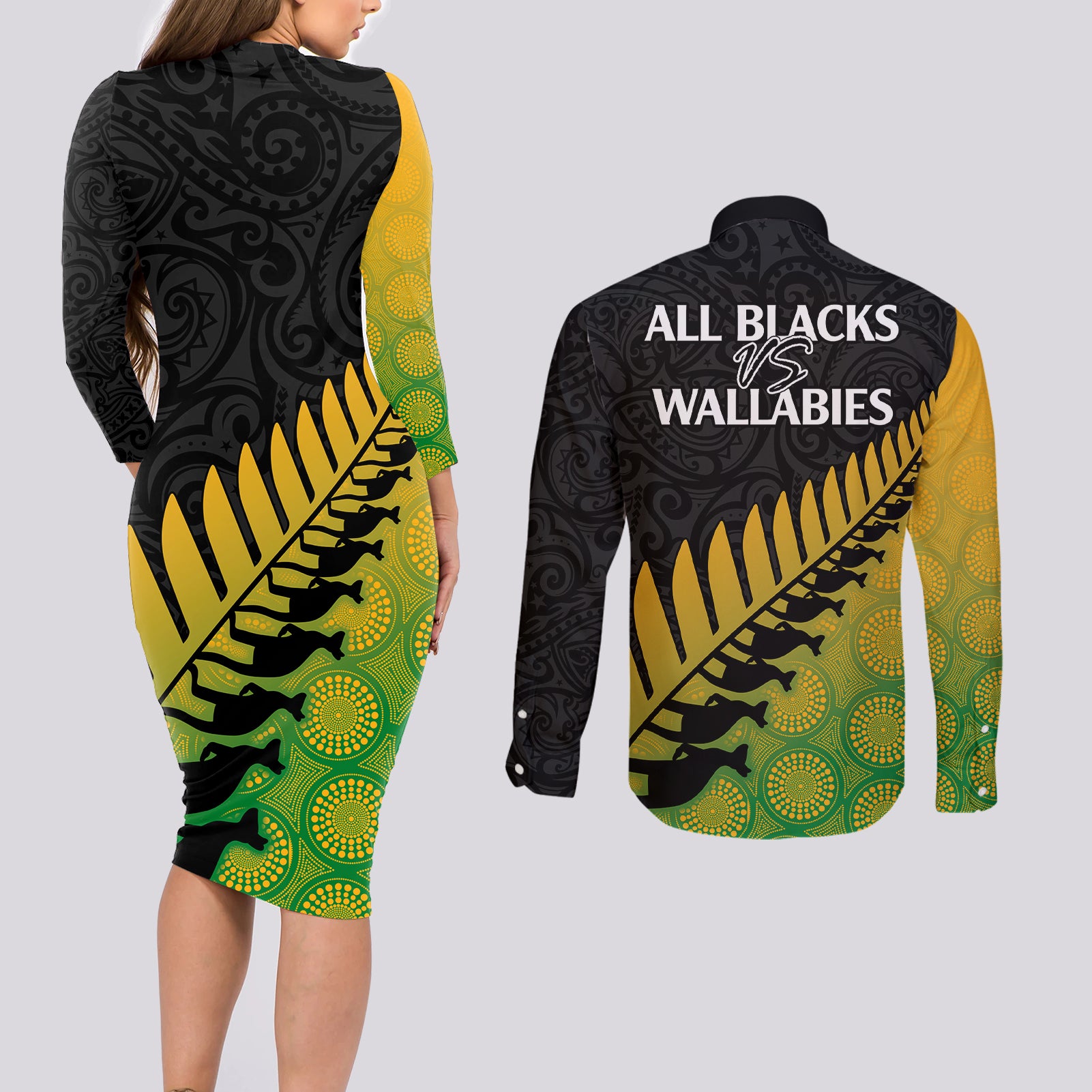 australia-wallabies-and-aotearoa-rugby-couples-matching-long-sleeve-bodycon-dress-and-long-sleeve-button-shirts-kangaroo-black-fern-maori-gradient-vibe