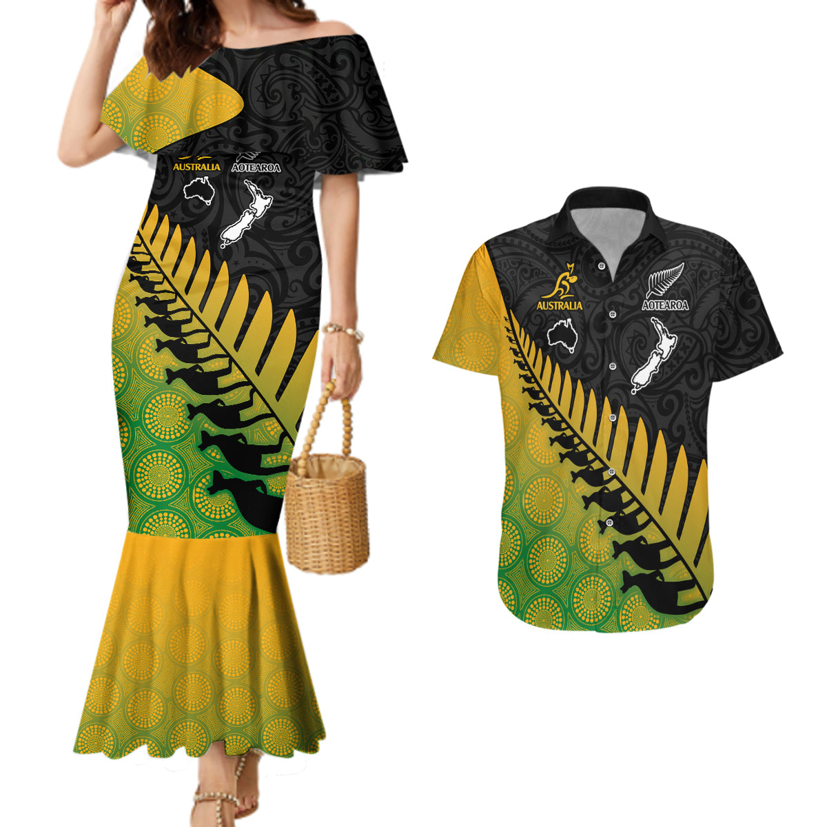 australia-wallabies-and-aotearoa-rugby-couples-matching-mermaid-dress-and-hawaiian-shirt-kangaroo-black-fern-maori-gradient-vibe