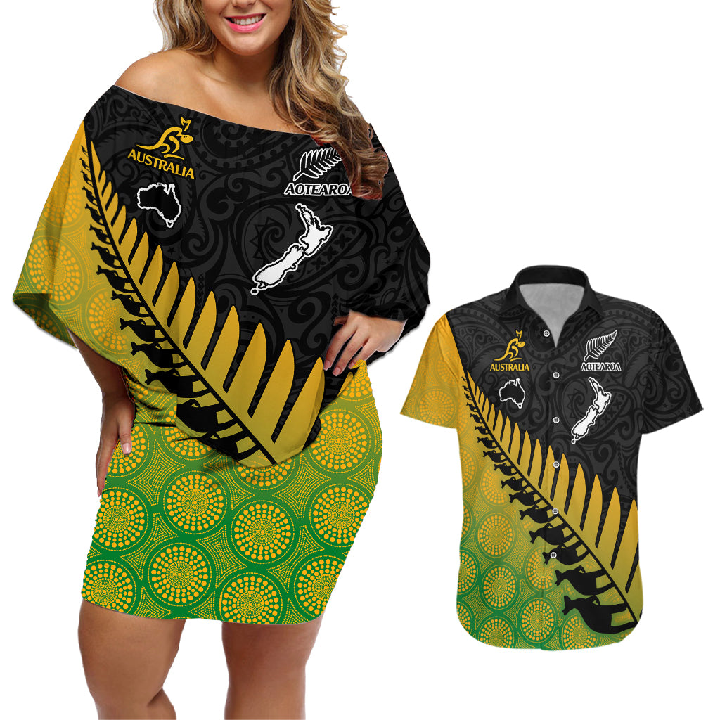 australia-wallabies-and-aotearoa-rugby-couples-matching-off-shoulder-short-dress-and-hawaiian-shirt-kangaroo-black-fern-maori-gradient-vibe