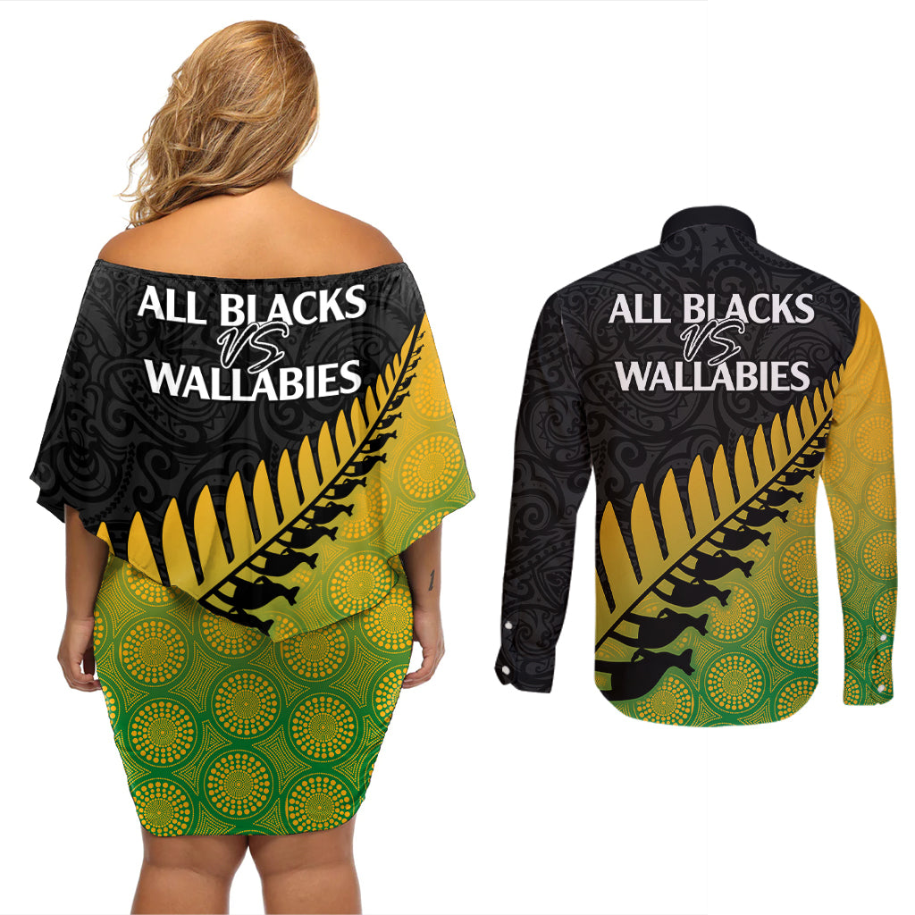 australia-wallabies-and-aotearoa-rugby-couples-matching-off-shoulder-short-dress-and-long-sleeve-button-shirts-kangaroo-black-fern-maori-gradient-vibe