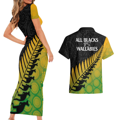 australia-wallabies-and-aotearoa-rugby-couples-matching-short-sleeve-bodycon-dress-and-hawaiian-shirt-kangaroo-black-fern-maori-gradient-vibe