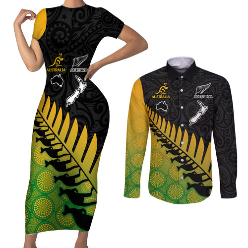 australia-wallabies-and-aotearoa-rugby-couples-matching-short-sleeve-bodycon-dress-and-long-sleeve-button-shirts-kangaroo-black-fern-maori-gradient-vibe