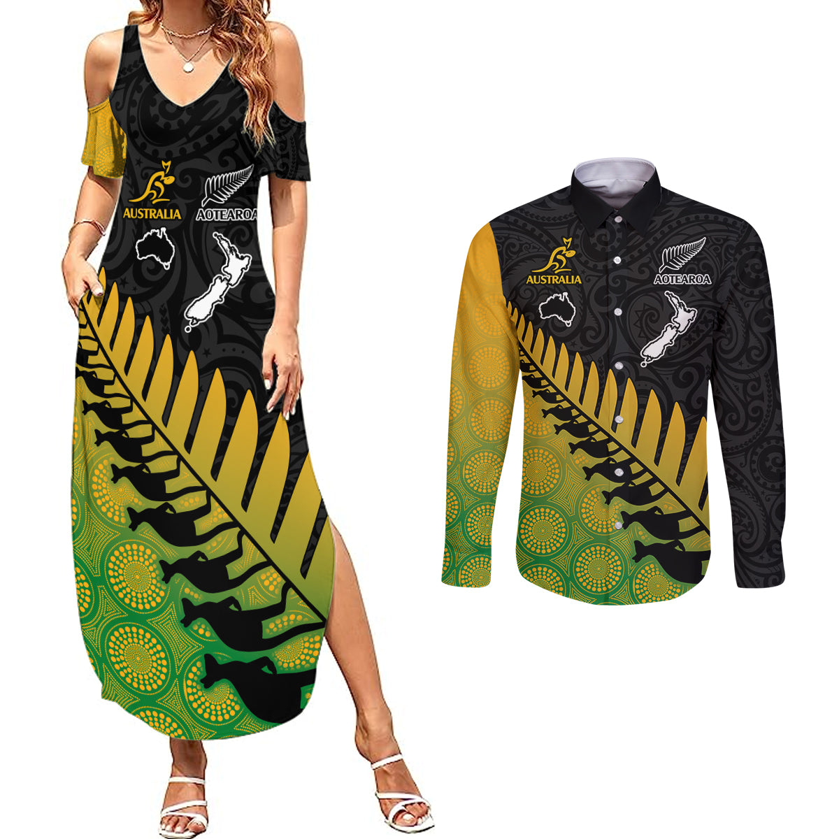australia-wallabies-and-aotearoa-rugby-couples-matching-summer-maxi-dress-and-long-sleeve-button-shirts-kangaroo-black-fern-maori-gradient-vibe