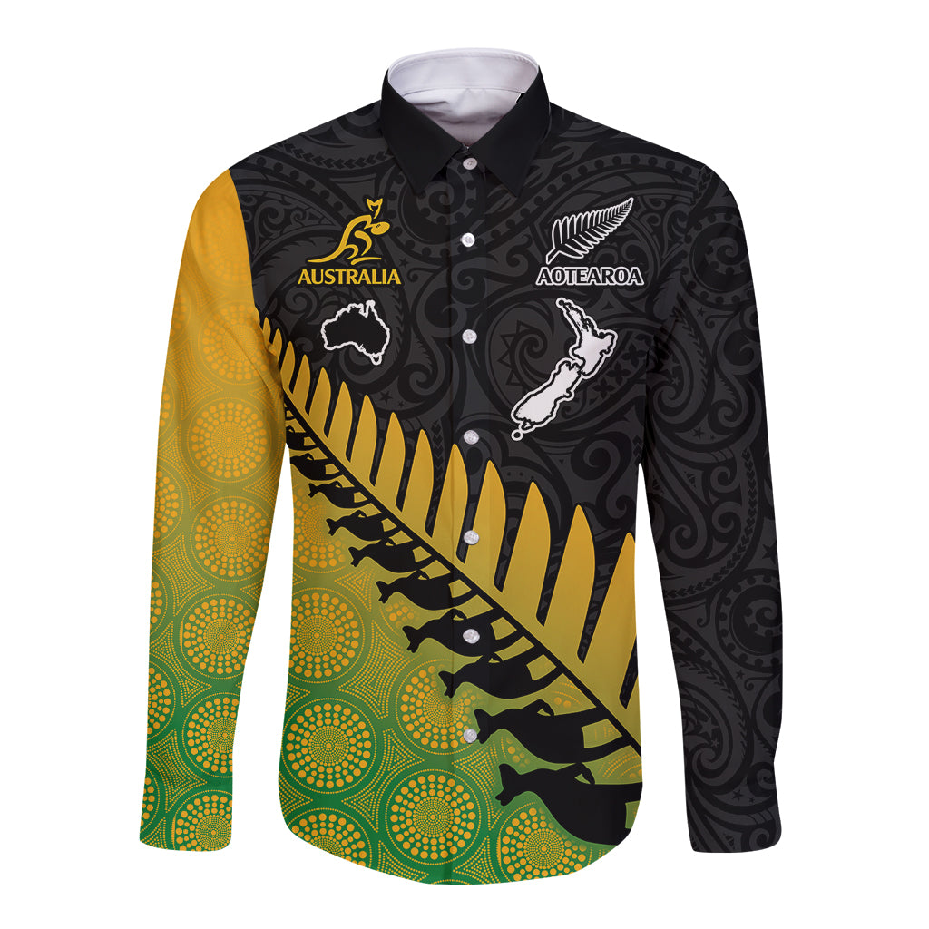 australia-wallabies-and-aotearoa-rugby-long-sleeve-button-shirt-kangaroo-black-fern-maori-gradient-vibe