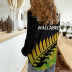 Australia Wallabies and Aotearoa Rugby Women Casual Shirt Kangaroo Black Fern Maori Gradient Vibe LT9