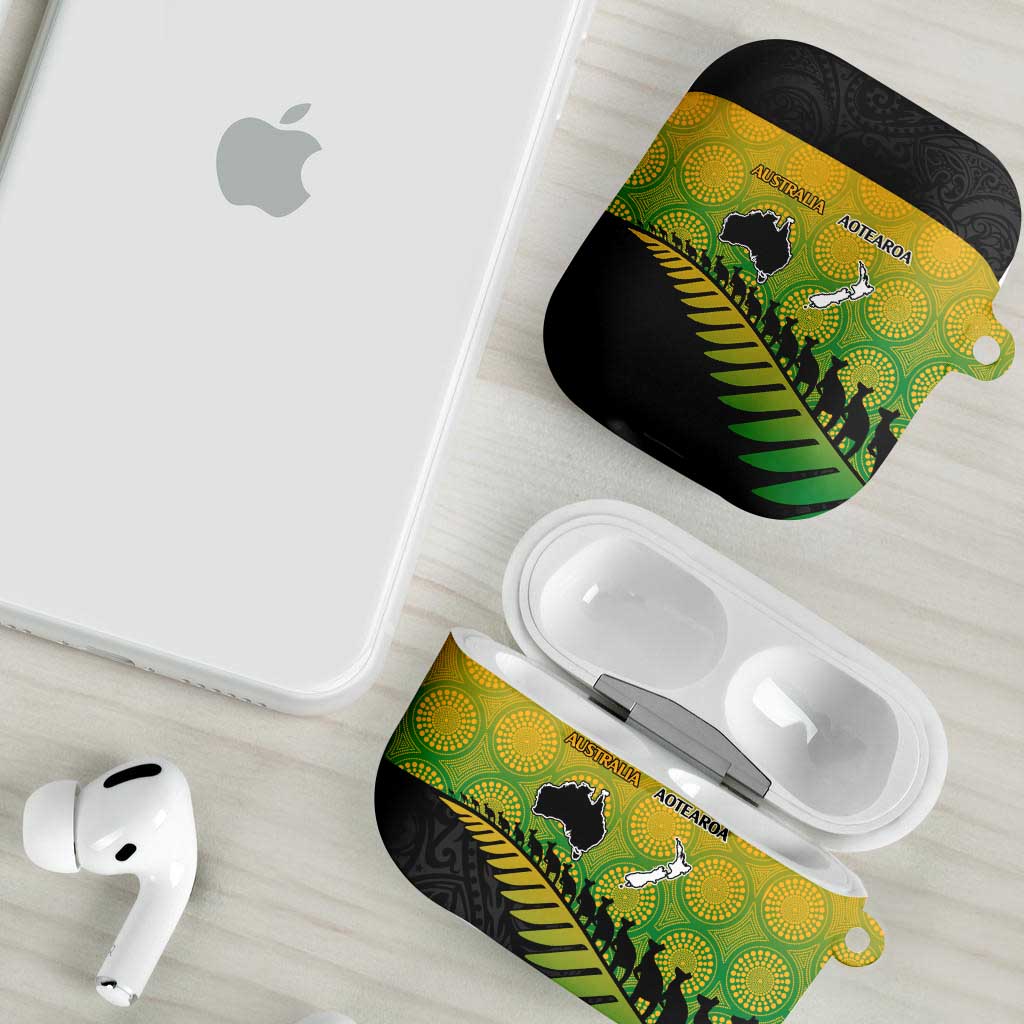 Australia New Zealand Rugby AirPods Case Gradient Aboriginal Wallabies and Maori Black Fern - Aussie Hoodie