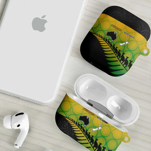 Australia New Zealand Rugby AirPods Case Gradient Aboriginal Wallabies and Maori Black Fern - Aussie Hoodie
