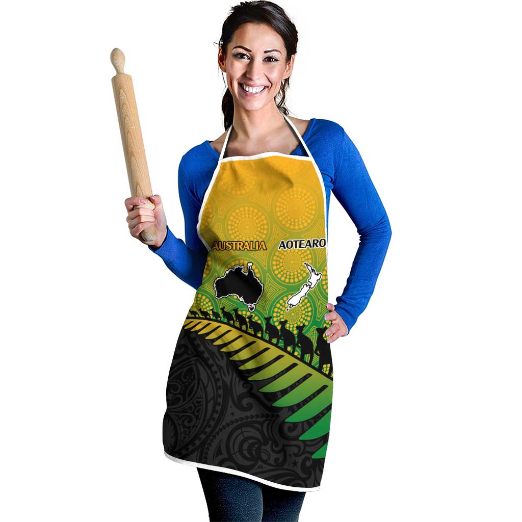 Australia New Zealand Rugby Apron Gradient Aboriginal Wallabies and Maori Black Fern - Aussie Hoodie