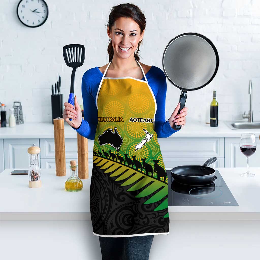 Australia New Zealand Rugby Apron Gradient Aboriginal Wallabies and Maori Black Fern - Aussie Hoodie